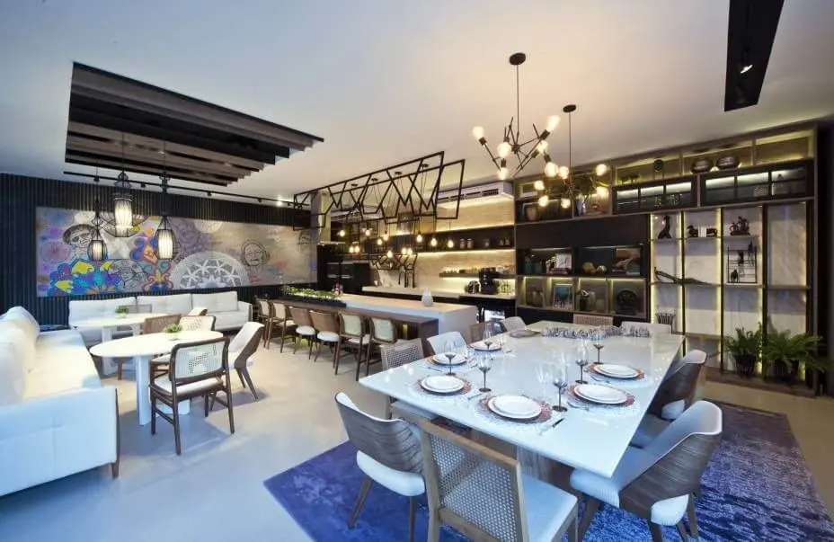 Sala de jantar grande com vários ambientes Projeto de Casa Cor Ceará 17