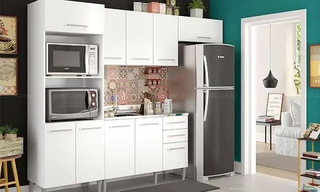 Cozinha modulada com armário branco Projeto de Lojas KD
