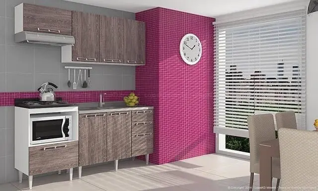 Cozinha modulada com armários de madeira e nicho para forno Projeto de Lojas KD