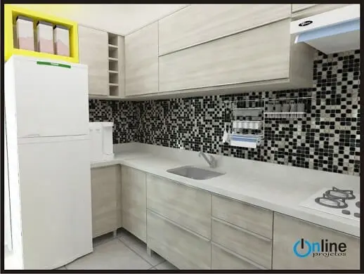 Cozinha planejada com móveis discretos em bege Projeto de Online Projetos