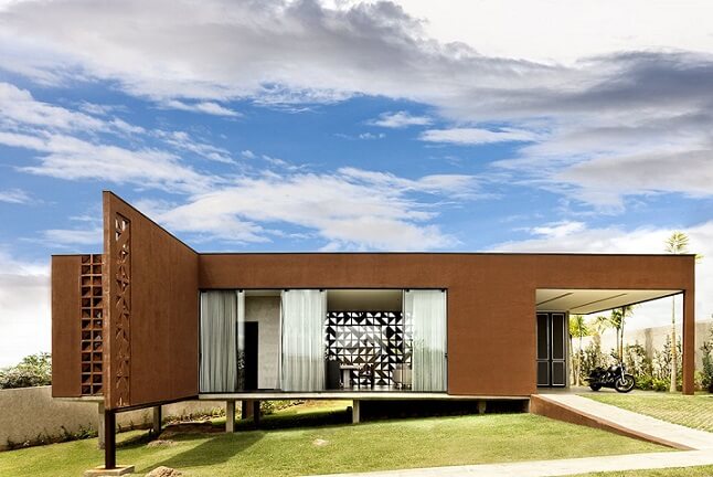 Projetos de casas modernas com fachada em linhas retas Projeto de 1 1 Arquitetura