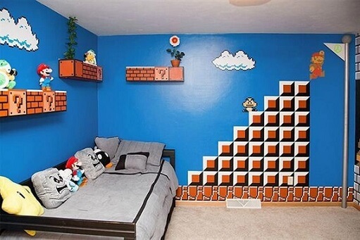 Quarto gamer com tema Mario