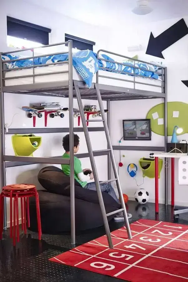 decoração divertida para quarto gamer com cama suspensa Foto Ideias Decor