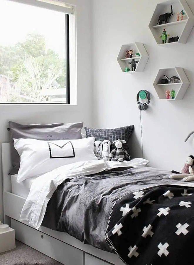 decoração para quarto tumblr preto e branco com nichos hexagonal Foto Radar Decoração