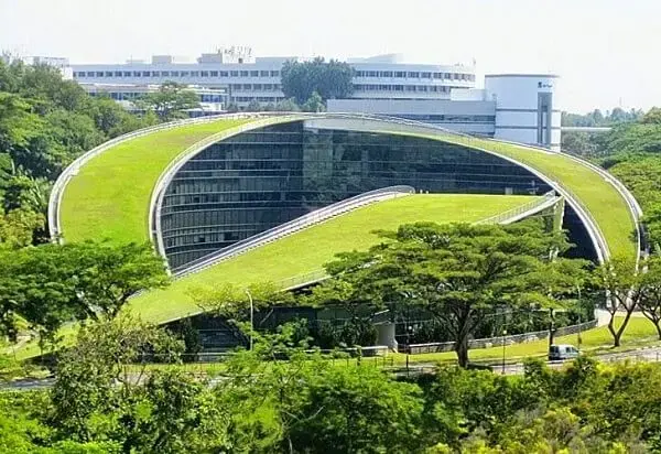 A Escola de Arte, Design e Comunicação da Universidade Tecnológica de Nanyang, em Cingapura adotou o telhado verde