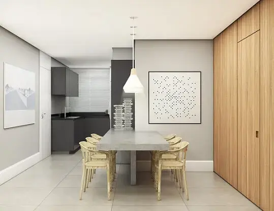 Casas modernas com armários pretos e mesa cinza Projeto de Beatriz Rodrigues Kawakami
