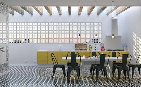 Cozinha planejada com cobogós no lugar de janelas Projeto de Daniel Oliveira