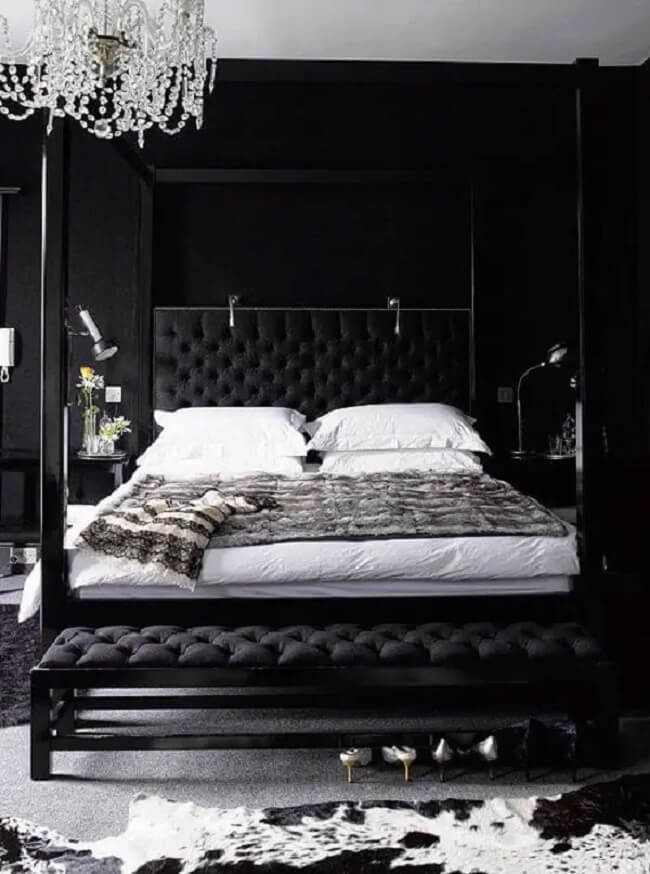 Decoração elegante para quarto preto