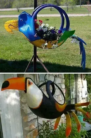 Decorações de artesanato com pneus em forma de pássaros