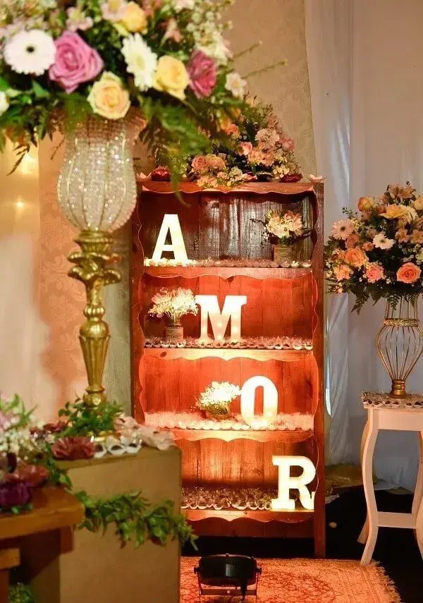 Illuminated MDF lettering is a great option for simple wedding decorating