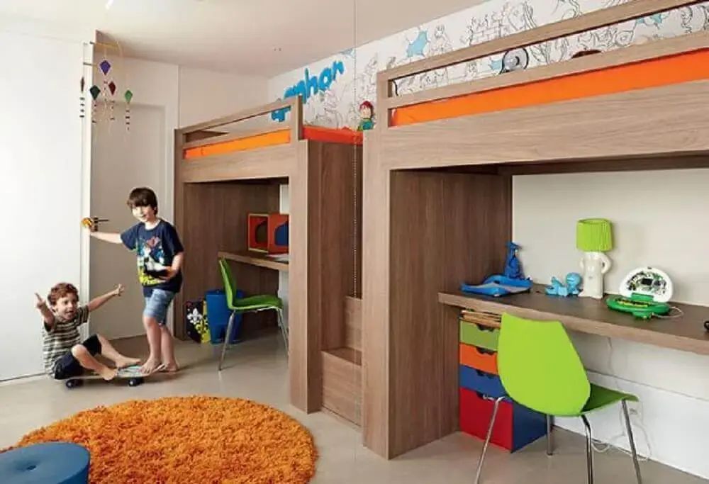 beliche infantil com escrivaninha para quarto de crianças