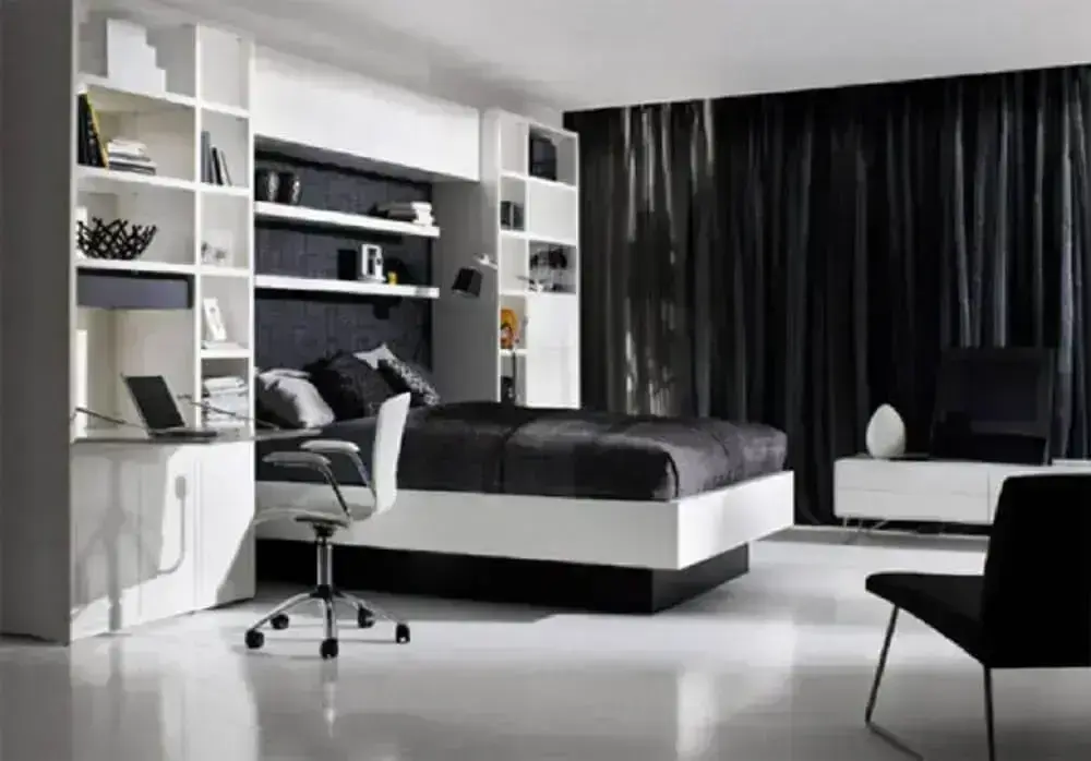decoração de quarto preto e branco