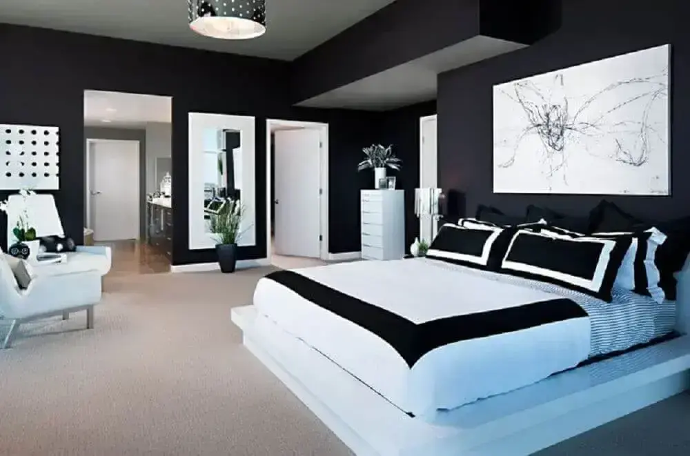 decoração de quarto preto moderno