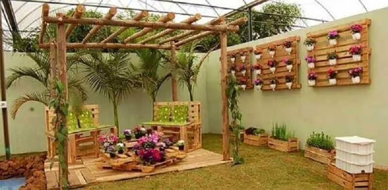 decoração jardim com pallets