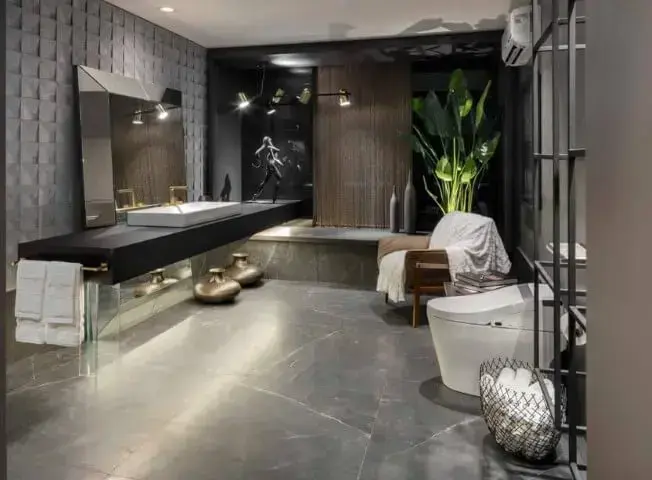 Banheiro de luxo cinza Projeto de Casa Cor Brasília 17