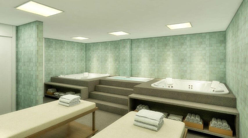Banheiro de luxo com duas banheiras Projeto de Triplex Arqui