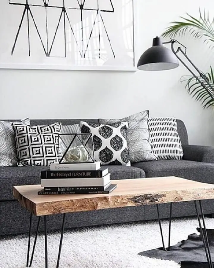 almofadas estampadas para decoração de sala com sofá cinza Foto Simples Decoração