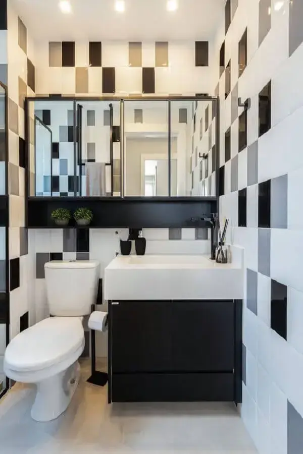 azulejo para banheiro preto e branco pequeno Foto Rúbia M. Vieira Interiores