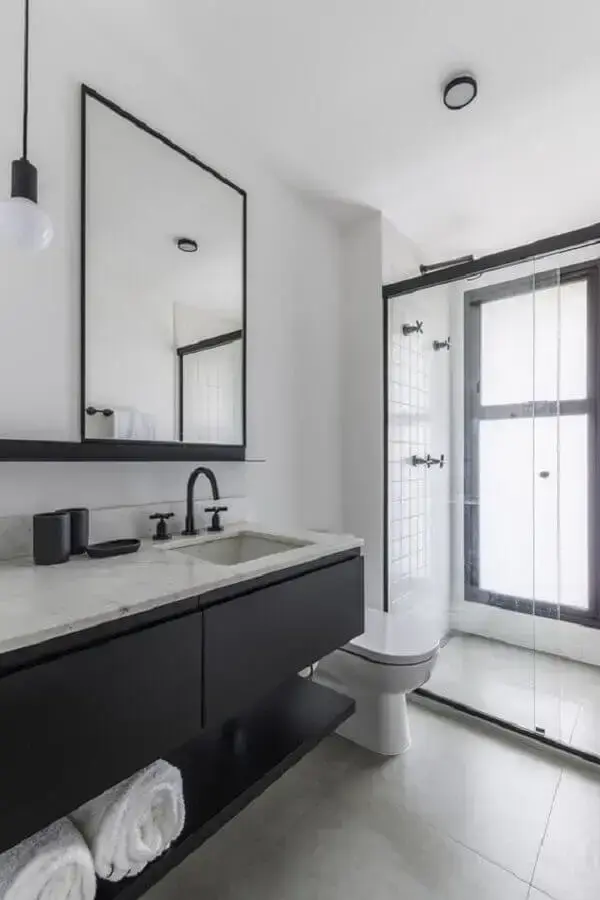 decoração de banheiro preto e branco Foto Pinterest