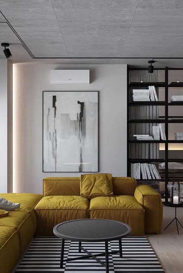decoração moderna para sala cinza com sofá amarelo Foto Futurist Architecture
