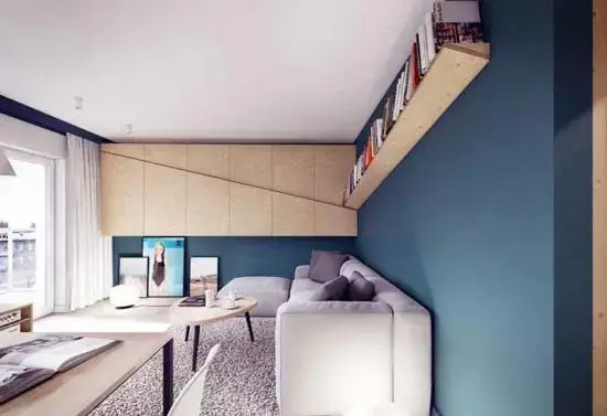 Sala de estar decorada com móveis sob medida. Fonte: Pinterest