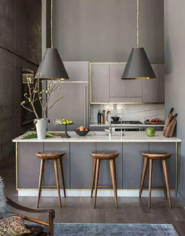 decoração moderna com pendente para bancada de cozinha