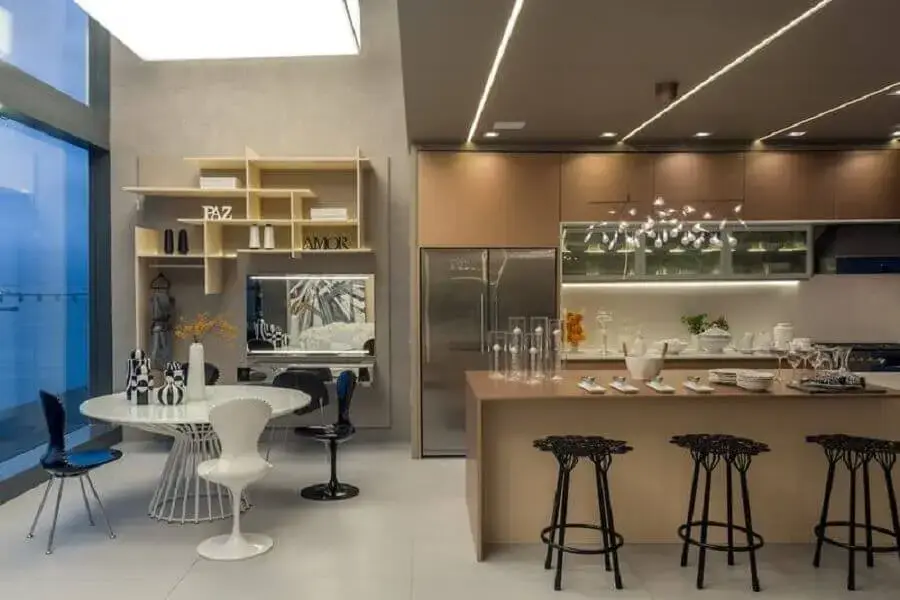 decoração moderna para espaço gourmet integrado com cozinha Foto Revista Estilo Propio