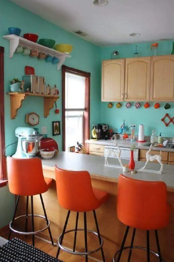 decoração simples com banquetas para cozinha Foto Home Design