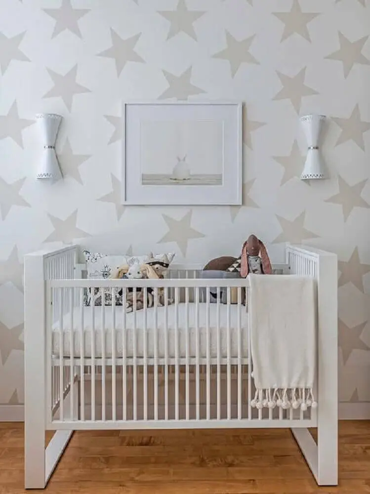 estampa de estrelinha para papel de parede para quarto de bebê neutro