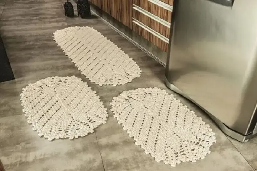 jogo de tapete de crochê para cozinha moderna