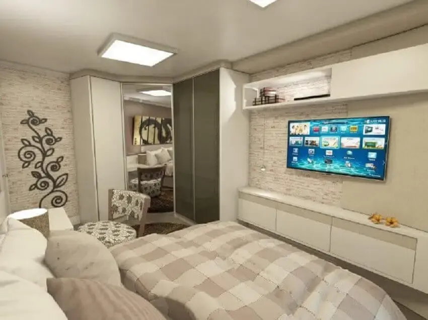 móveis sob medida para quarto com papel de parede