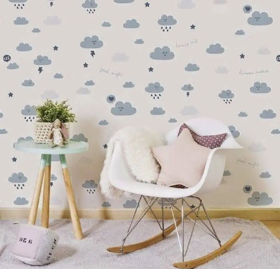 papel de parede para quarto de bebê com estampa de nuvens