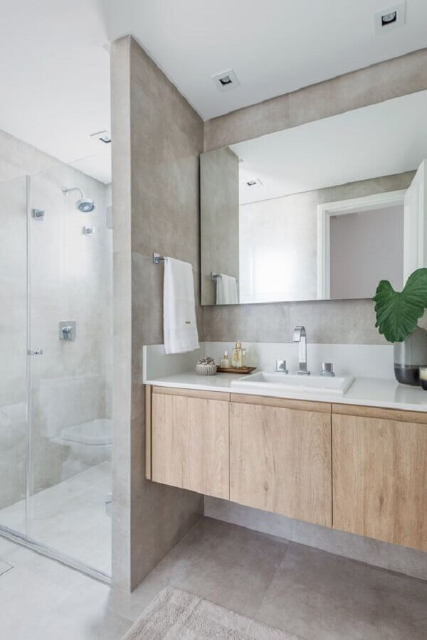 bancada de banheiro com armário de madeira Foto D2N Arquitetura Interiores