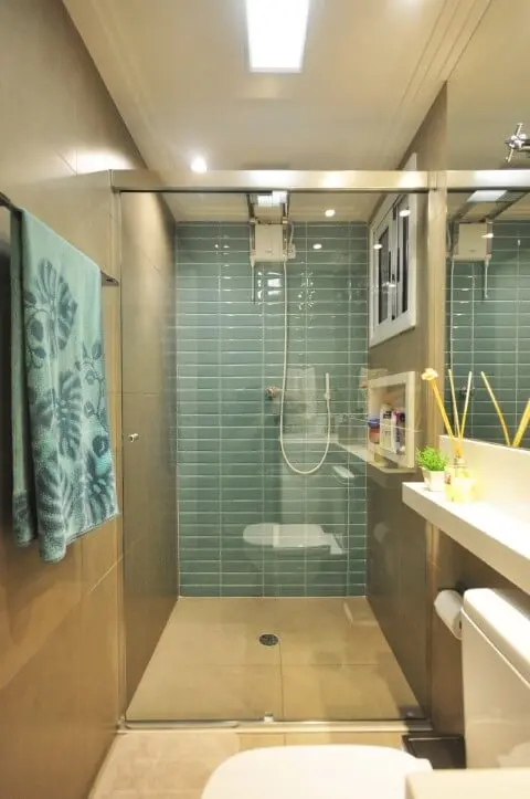 Azulejo para banheiro de tijolinho verde água Projeto de Condecorar