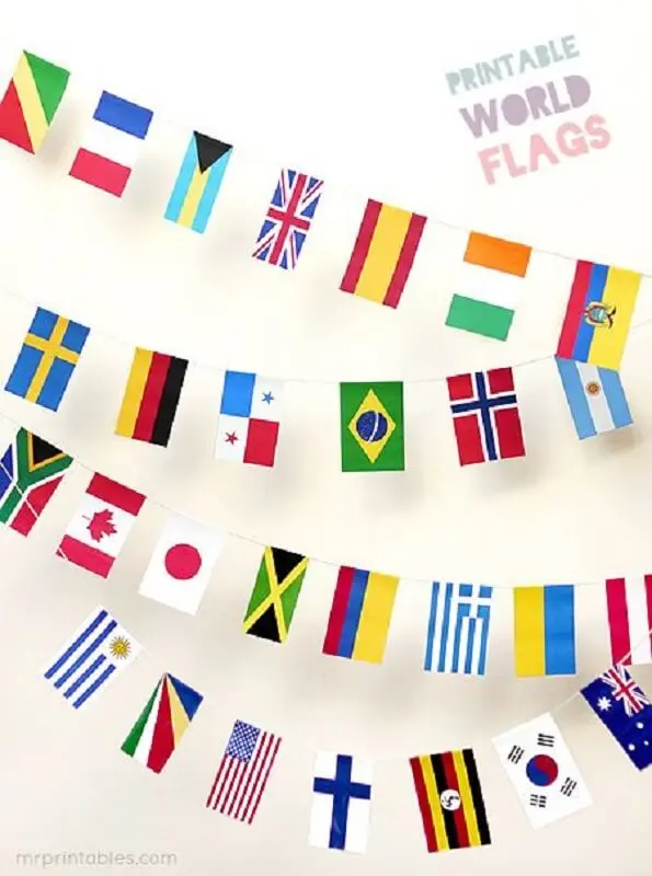 Decoração de copa do mundo - Varal de bandeiras