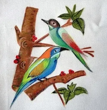 Pintura em tecido com pássaro