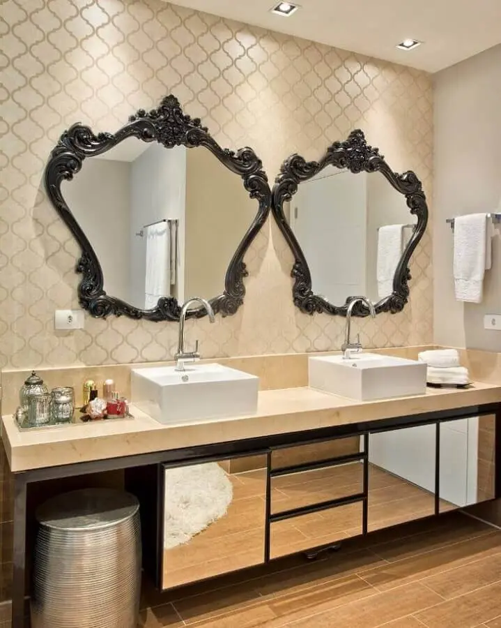 bancada de mármore para banheiro com armário espelhado Foto Ana Claudia Marini Arquitetura