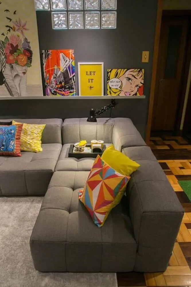 decoração contemporânea com modelo de sofá de canto para sala