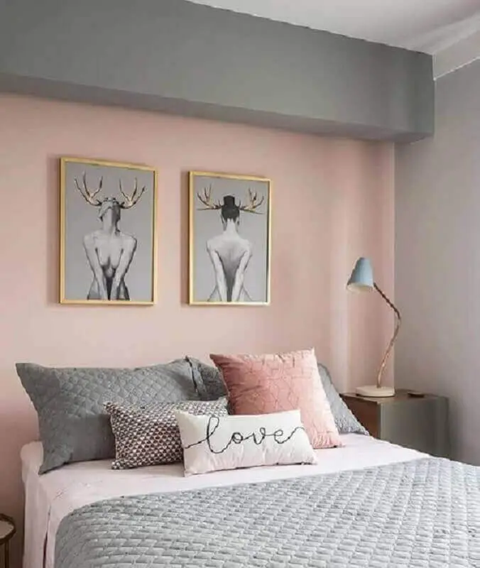 decoração de quarto feminino cinza e rosa moderno Foto Pinterest