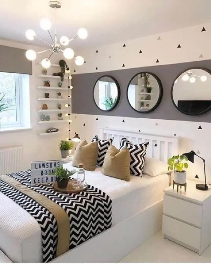 decoração de quarto feminino moderno branco e cinza Foto Oppa Design