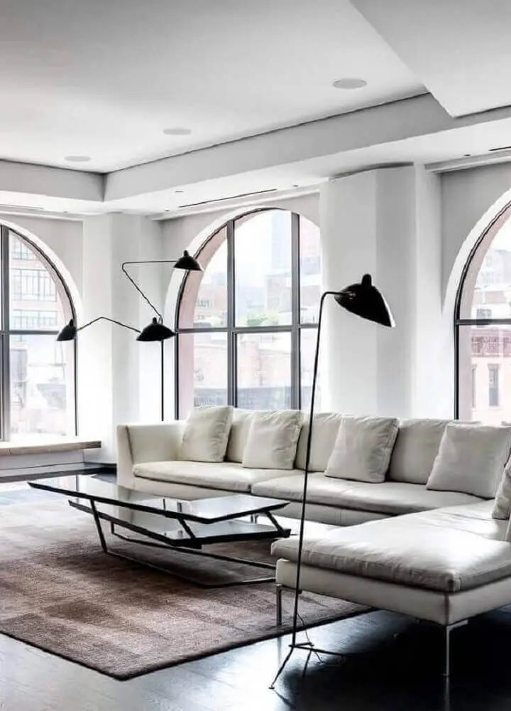 decoração minimalista e moderna com sofá para sala