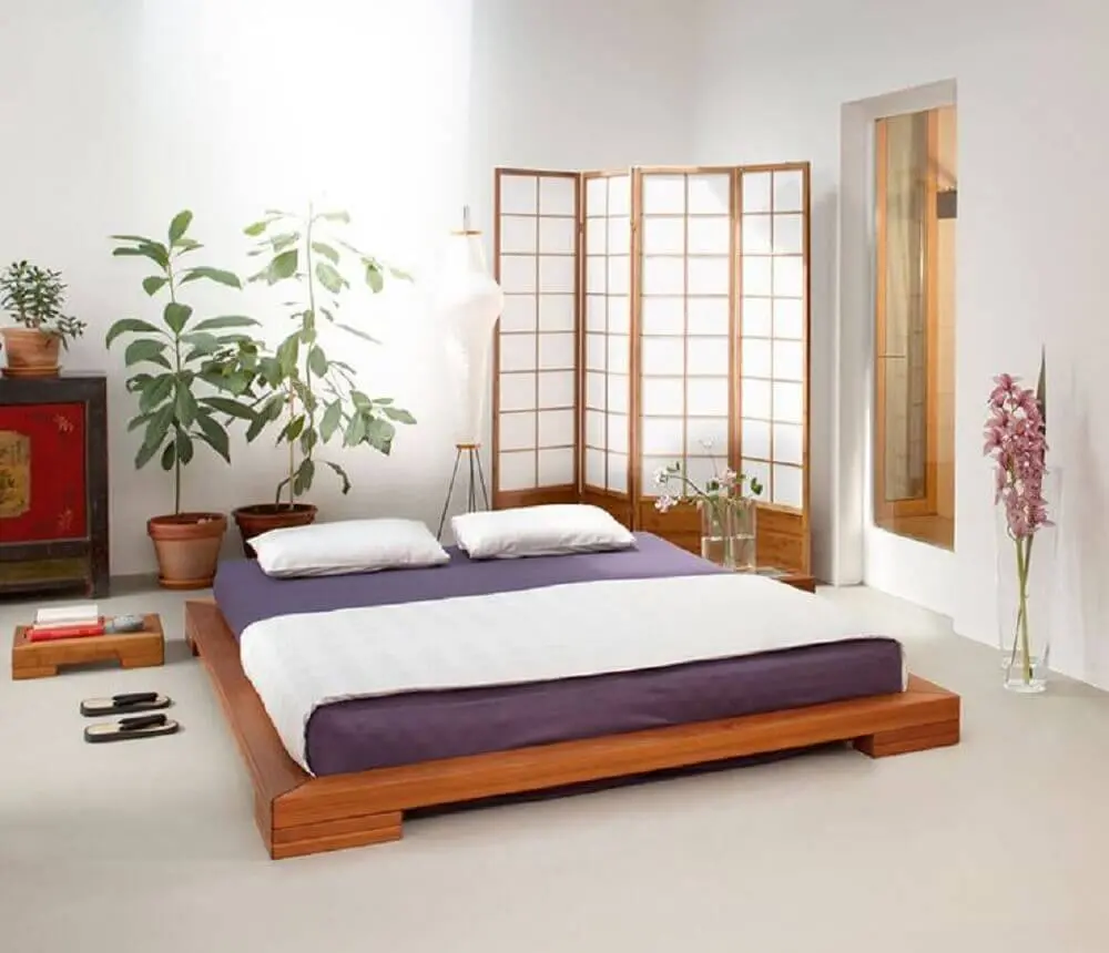 decoração para quarto com cama de casal japonesa