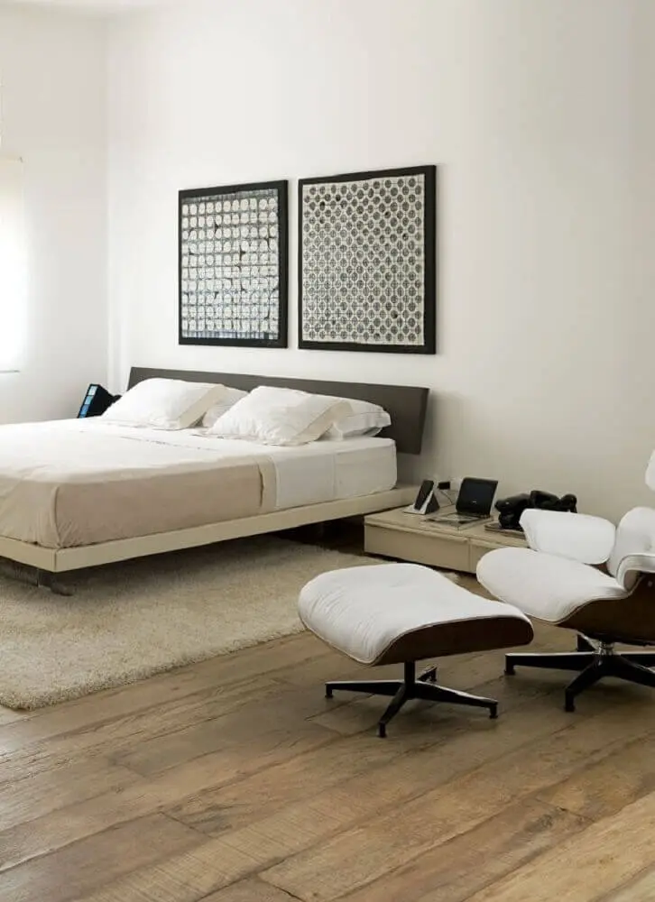 decoração quarto minimalista com grandes quadros minimalistas