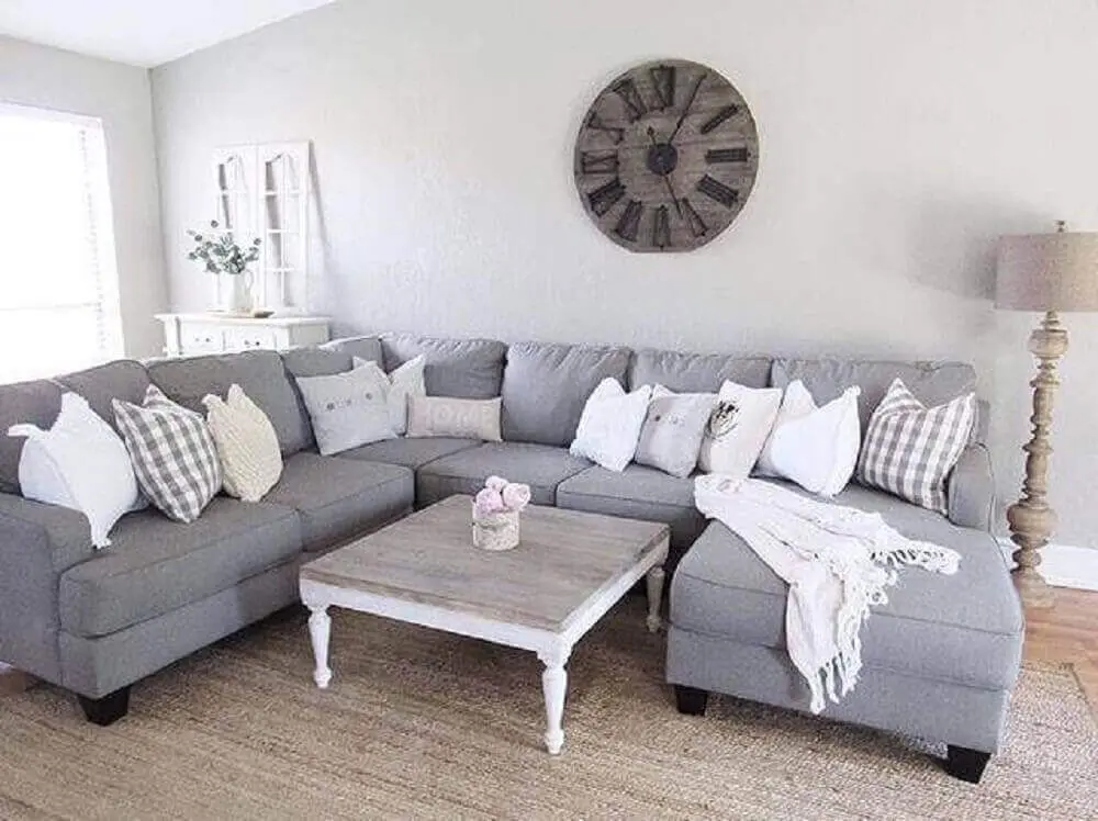 modelo cinza de sofá de canto para sala clean