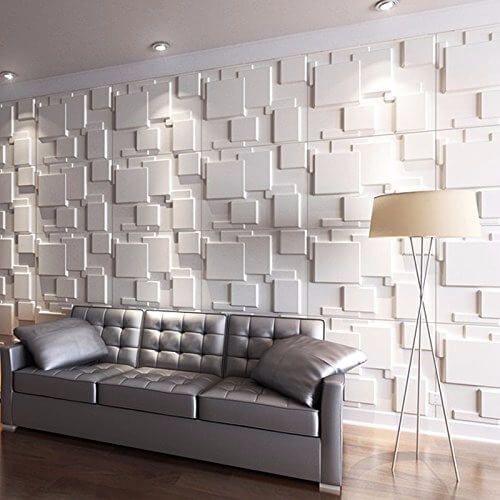 papel de parede 3d - sala de estar com papel de parede 3d branco