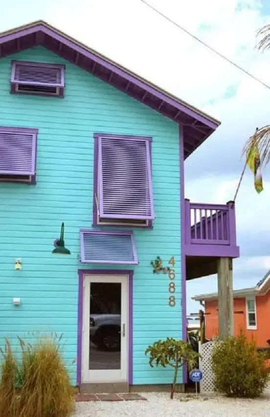 verde água e roxo como cores de casas