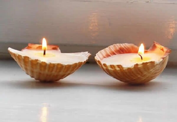 Como fazer velas: suporte de velas feito com conchas do mar