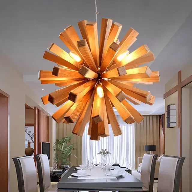 Luminária de madeira arredondado pendente com várias lâmpadas