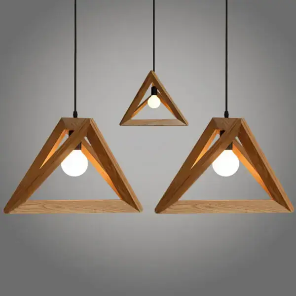 Luminária de madeira triangular pendente