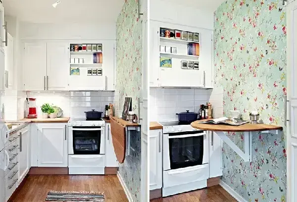 Mesa dobrável complementa a decoração da cozinha